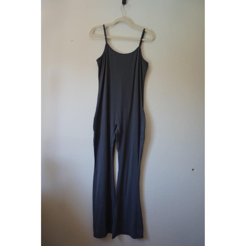 Aritzia Golden Divinity Flare Leg Jumpsuit Athleisure Scoop Neck Charcoal Grey L